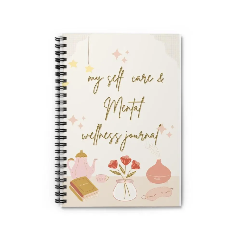 Self Care & Mental Wellness Journal Spiral Notebook | Ruled Line, Floral Relaxat